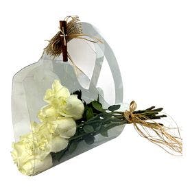 Buque bolsa de cristal com 10 rosas brancas